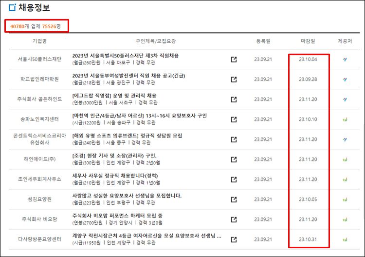 서울일자리포털-채용정보