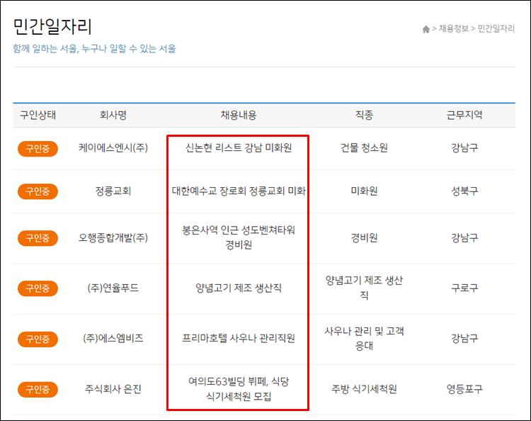 노숙인일자리지원센터-채용목록